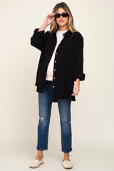 Black Frayed Hem Button Down Maternity Top