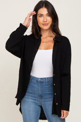 Black Frayed Hem Button Down Top