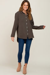 Olive Frayed Hem Button Down Top