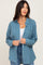 Blue Frayed Hem Button Down Top
