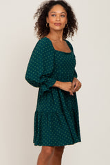 Forest Green Swiss Dot 3/4 Sleeve Dress