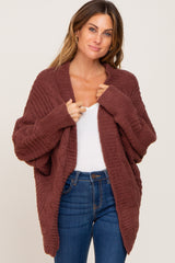 Brown Soft Knit Dolman Sleeve Maternity Cardigan