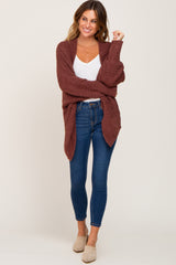 Brown Soft Knit Dolman Sleeve Cardigan