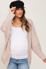 Beige Soft Knit Dolman Sleeve Maternity Cardigan