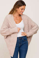 Beige Soft Knit Dolman Sleeve Maternity Cardigan