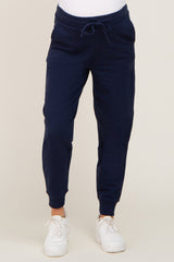 Navy Basic Drawstring Maternity Sweatpants