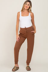 Camel Basic Drawstring Maternity Sweatpants