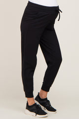 Black Basic Drawstring Maternity Sweatpants