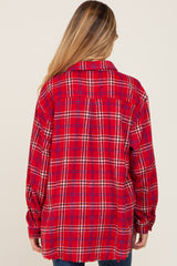 Red Plaid Brushed Maternity Flannel Top