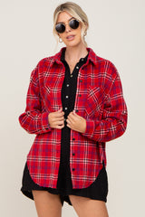 Red Plaid Brushed Maternity Flannel Top