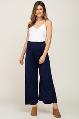 Navy Smocked Wide Leg Maternity Pants