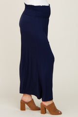 Navy Smocked Wide Leg Maternity Pants