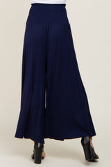 Navy Smocked Wide Leg Pants