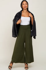 Olive Smocked Wide Leg Pants