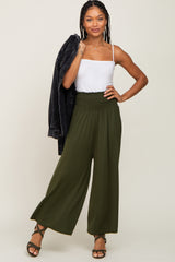 Olive Smocked Wide Leg Pants