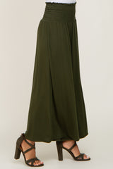 Olive Smocked Wide Leg Pants