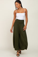 Olive Smocked Wide Leg Pants