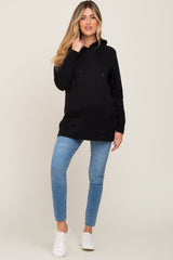 Black Fleece Front Pocket Maternity Hoodie