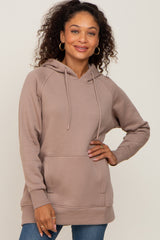 Taupe Fleece Front Pocket Maternity Hoodie