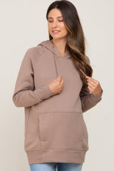 Taupe Fleece Front Pocket Maternity Hoodie