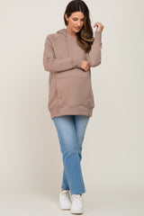 Taupe Fleece Front Pocket Maternity Hoodie