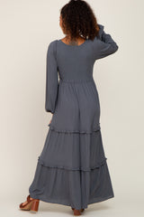 Charcoal Smocked Tiered Midi Dress