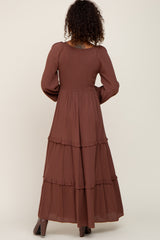 Mocha Smocked Tiered Midi Dress