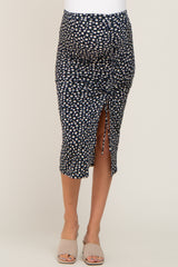 Navy Floral Ruched Cinched Side Slit Maternity Skirt