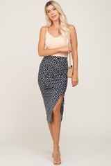 Navy Floral Ruched Cinched Side Slit Maternity Skirt