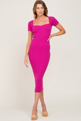 Fuchsia Ribbed Maternity Midi Dress