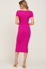 Fuchsia Ribbed Midi Dress