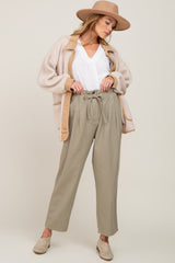 Olive Drawstring Pleated Denim Pants