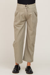 Olive Drawstring Pleated Maternity Denim Pants