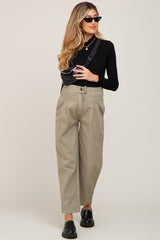 Olive Drawstring Pleated Maternity Denim Pants