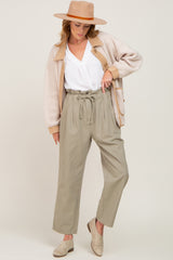 Olive Drawstring Pleated Maternity Denim Pants