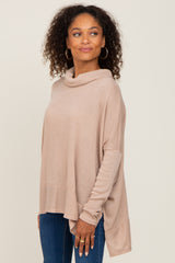 Taupe Ribbed Knit Turtleneck Top