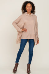 Taupe Ribbed Knit Turtleneck Top