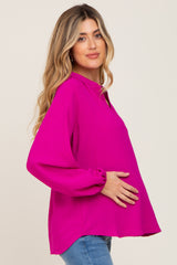 Magenta Basic V-Neck Maternity Blouse