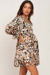 Mocha Watercolor Print Maternity Mini Dress