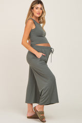 Olive Crop Tank Maternity Lounge Set