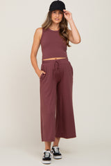 Burgundy Crop Tank Maternity Lounge Set