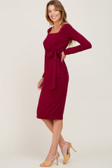 Burgundy Basic Square Neck Midi Dress