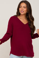 Burgundy Brushed Knit Basic Long Sleeve Maternity Top