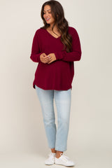 Burgundy Brushed Knit Basic Long Sleeve Maternity Top