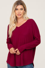 Burgundy Brushed Knit Basic Long Sleeve Maternity Top