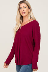 Burgundy Brushed Knit Basic Long Sleeve Top