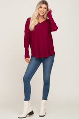 Burgundy Brushed Knit Basic Long Sleeve Top