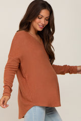 Rust Brushed Knit Basic Long Sleeve Maternity Top