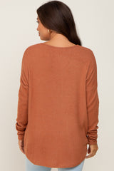 Rust Brushed Knit Basic Long Sleeve Maternity Top