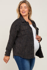 Black Tweed Front Pocket Maternity Plus Shacket